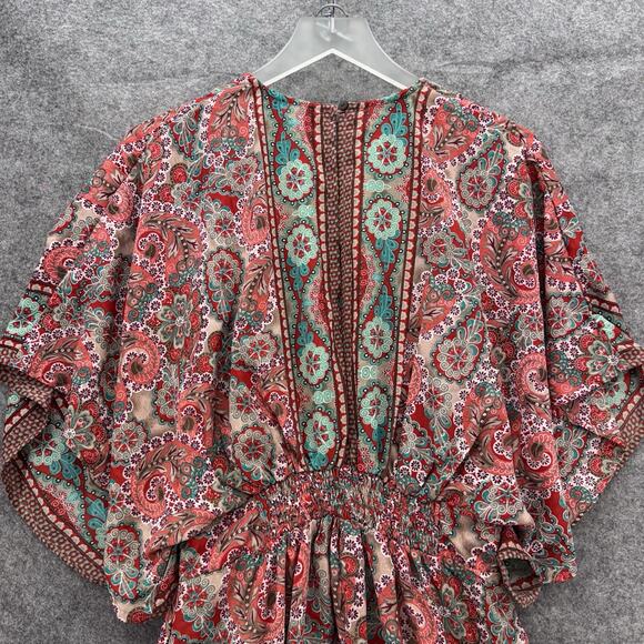 Boeme Womens Paisley Print Maxi Dress Size M Pink Teal Kimono Sleeve Boho Resort - Picture 9 of 13